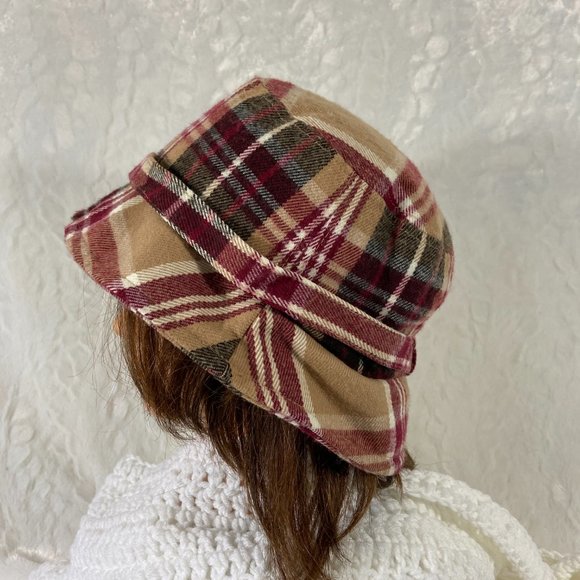 D&Y plaid bucket hat adjustable band bling ring warm winter hat - Picture 3 of 9